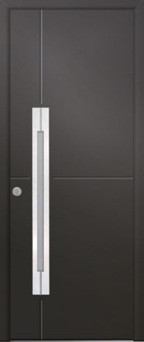 Porte d’entrée moderne en aluminium GRANITE A poignée design intégrée en inox coloris RAL noir 2100 Finitions sablé gamme PASSAGE