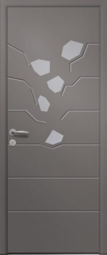 Porte d’entrée moderne en aluminium DIGITALE poignée New York coloris RAL 7039 Finitions mat gamme PASSAGE pièces décoratives en aluminium