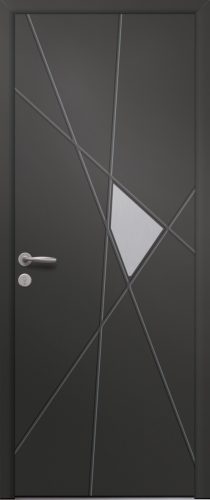 Porte d’entrée moderne en aluminium HIBISCUS poignée New York coloris RAL 9005 Finitions mat gamme PASSAGE pièce décorative en aluminium