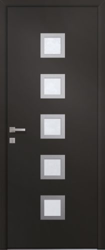 Panneau de porte d’entrée vitré en aluminium plaxé LIMA 5 coloris film gris quartz RAL 7039 et pièce décorative en aluminium