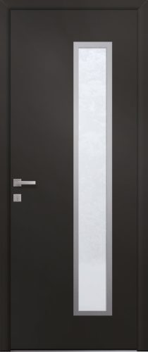 Porte d’entrée vitrée moderne en aluminium MEXICO 1 poignée New York coloris RAL 9005 Finitions granité gamme PASSAGE pièce décorative en aluminium