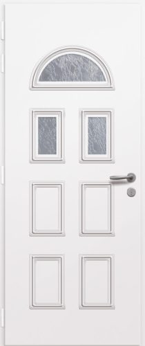 Porte d'entrée vitrée en aluminium ORION 3 intérieur laqué blanc poignée New York