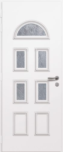 Porte d'entrée vitrée en aluminium ORION 5 intérieur laqué blanc poignée New York