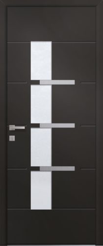 Porte d’entrée vitrée moderne PASTEL 4 en aluminium poignée Dallas coloris RAL 9005 Finitions mat gamme PASSAGE pièce décorative en aluminium