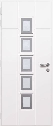 Porte d'entrée vitrée en aluminium PEGASE 5 intérieur laqué blanc poignée NEW YORK