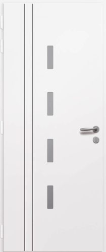 Porte d'entrée en aluminium RHOECOS intérieur laqué blanc poignée New York