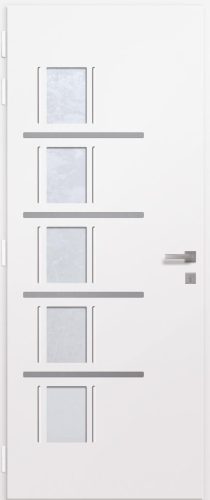 Porte d'entrée vitrée en aluminium SELENE 5 intérieur laqué blanc poignée DALLAS