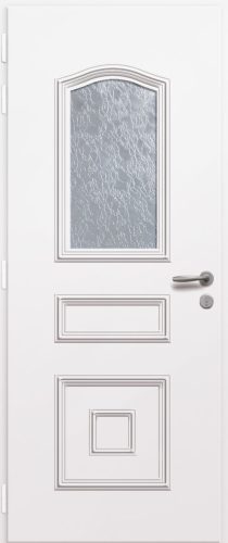 Porte d'entrée vitrée en aluminium VEGA 1L intérieur laqué blanc poignée New York