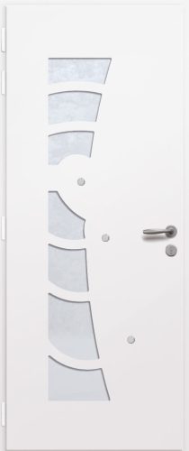 Porte d'entrée vitrée en aluminium VESTA 7 intérieur laqué blanc poignée New York