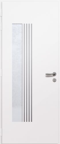 Porte d'entrée vitrée en aluminium intérieure laqué blanc poignée New York