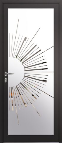 Porte d’entrée grand vitrage moderne ATRATO en aluminium poignée NEW YORK coloris RAL 7016 noir Finitions mat gamme PASSAGE