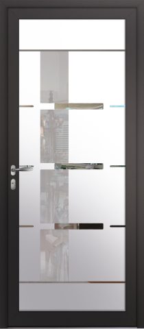 Porte d’entrée grand vitrage moderne BLAVET en aluminium poignée NEW YORK coloris RAL 7016 noir Finitions mat gamme PASSAGE