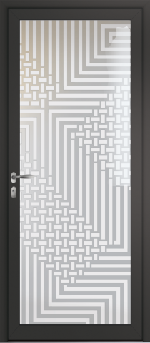 Porte d’entrée grand vitrage impression blanche moderne DIVERSION en aluminium poignée NEW YORK coloris RAL 7016 noir Finitions mat gamme PASSAGE