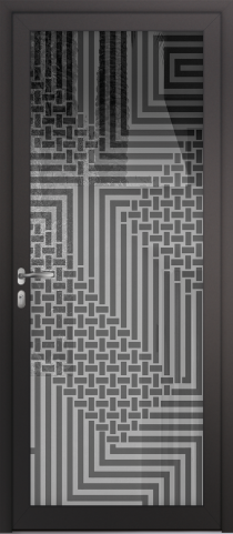 Porte d’entrée grand vitrage impression noire moderne DIVERSION en aluminium poignée NEW YORK coloris RAL 7016 noir Finitions mat gamme PASSAGE