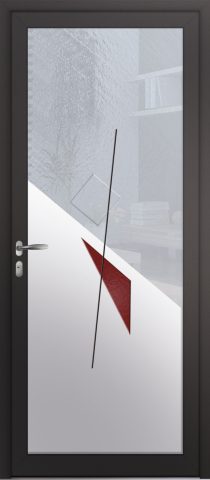 Porte d’entrée grand vitrage moderne ELBE en aluminium poignée NEW YORK coloris RAL 7016 noir Finitions mat gamme PASSAGE
