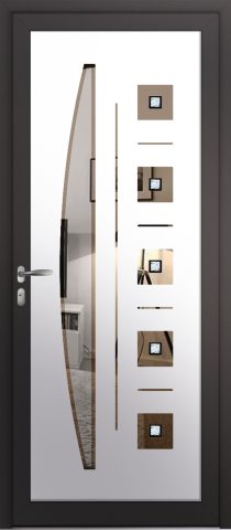 Porte d’entrée grand vitrage moderne ELORN en aluminium poignée NEW YORK coloris RAL 7016 noir Finitions mat gamme PASSAGE