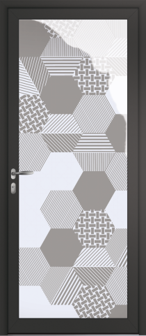 Porte d’entrée grand vitrage moderne HYBRIDE impression blanche en aluminium poignée NEW YORK coloris RAL 7016 noir Finitions mat gamme PASSAGE