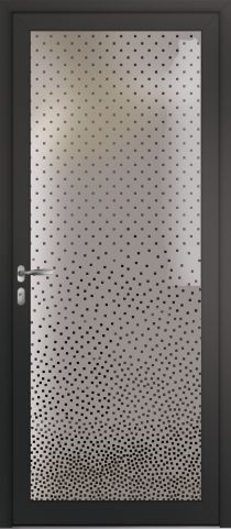 Porte d’entrée grand vitrage moderne INTEMPOREL impression noire en aluminium poignée NEW YORK coloris RAL 7016 noir Finitions mat gamme PASSAGE