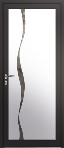 Porte d’entrée grand vitrage moderne JUCAR en aluminium poignée NEW YORK coloris RAL 7016 noir Finitions mat gamme PASSAGE