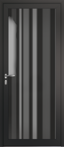 Porte d’entrée grand vitrage moderne MOIRE monochrome en aluminium poignée NEW YORK coloris RAL 7016 noir Finitions mat gamme PASSAGE