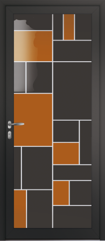 Porte d’entrée grand vitrage moderne PARTITION "orange et gris" en aluminium poignée NEW YORK coloris RAL 7016 noir Finitions mat gamme PASSAGE