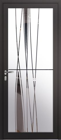 Porte d’entrée grand vitrage moderne TUMEN en aluminium poignée NEW YORK coloris RAL 7016 noir Finitions mat gamme PASSAGE