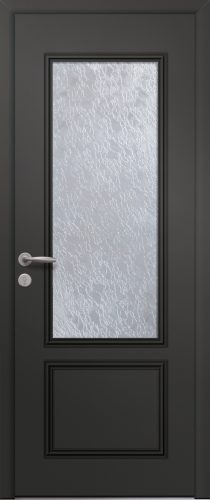 Porte d’entrée traditionnelle vitrée FRANKLIN en aluminium poignée NEW YORK coloris RAL 7016 noir finitions sablé gamme PASSAGE