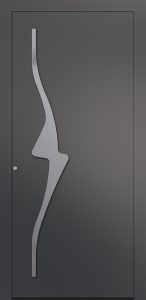 Porte d’entrée moderne ASPIRATION ASP1 en aluminium poignée barre de tirage design verticale inox coloris RAL 7016 gris anthracite finitions mat gamme CARPE DIEM