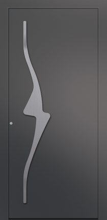 Porte d’entrée moderne ASPIRATION ASP1 en aluminium poignée barre de tirage design verticale inox coloris RAL 7016 gris anthracite finitions mat gamme CARPE DIEM