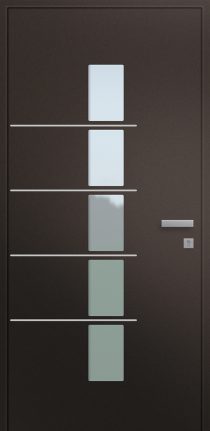 Porte d'entrée vitrée haut de gamme en aluminium CONTEMPLATION ASV1 face intérieure poignée prestige et joncs alunox