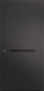 Porte d’entrée moderne FANTASME ASP1 en aluminium poignée intégrée coloris RAL 7021 gris noir finitions mat gamme CARPE DIEM