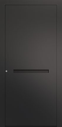 Porte d’entrée moderne FANTASME ASP1 en aluminium poignée intégrée coloris RAL 7021 gris noir finitions mat gamme CARPE DIEM