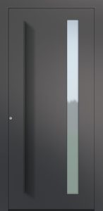 Porte d’entrée vitrée moderne ILLUSION ASV1 en aluminium poignée en saillie à la couleur de l'ouvrant coloris RAL 7012 gamme CARPE DIEM