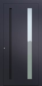 Porte d’entrée vitrée moderne MIRAGE ASV1 en aluminium poignée intégrée coloris RAL 2525 bleu canon finitions sablé gamme CARPE DIEM