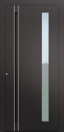 Porte d’entrée vitrée moderne MIRAGE ASV2 en aluminium poignée intégrée et jonc alunox coloris RAL 2100 rouge finitions sablé gamme CARPE DIEM