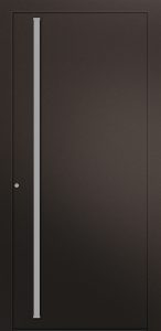 Porte d’entrée moderne UTOPIE ASP1 en aluminium poignée barre de tirage verticale inox coloris RAL 2650 brun Finitions sablé gamme CARPE DIEM