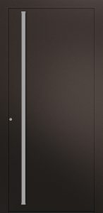 Porte d’entrée moderne UTOPIE ASP1 en aluminium poignée barre de tirage verticale inox coloris RAL 2650 brun Finitions sablé gamme CARPE DIEM
