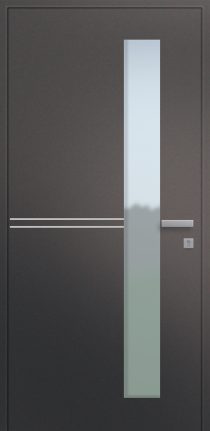 Porte d'entrée vitrée haut de gamme en aluminium UTOPIE ASV1 face intérieure poignée prestige et joncs alunox