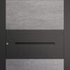 Porte d’entrée moderne KERNOS en aluminium et céramique béton poignée intégrée coloris RAL 7016 Finitions granité gamme CARPE DIEM