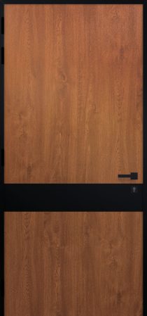 Porte d'entrée en aluminium plaxé MERANTI intérieur Noyer poignée DALLAS noire