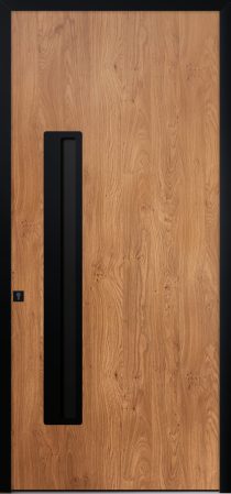 Porte d’entrée moderne CHERRY en aluminium plaxé bois winchester poignée intégrée coloris RAL noir Finitions mat gamme PASSAGE