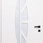 Porte d'entrée vitrée en aluminium NAUTILUS 5 intérieur laqué blanc poignée DALLAS noire