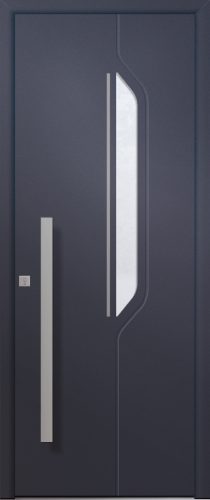 Porte d’entrée vitrée moderne STELLAIRE 1 en aluminium poignée bâton de tirage BT6 - 1000mm coloris RAL 2525 bleu canon Finitions sablé gamme PASSAGE