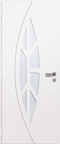 Porte d'entrée vitrée en aluminium Diopside intérieur laqué blanc RAL 9016 poignée New York