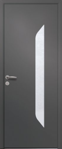 Porte d’entrée en aluminium vitrée TOBAGO 1 en aluminium poignée NEW YORK RAL 7012 gris basalte finitions mat gamme PASSAGE